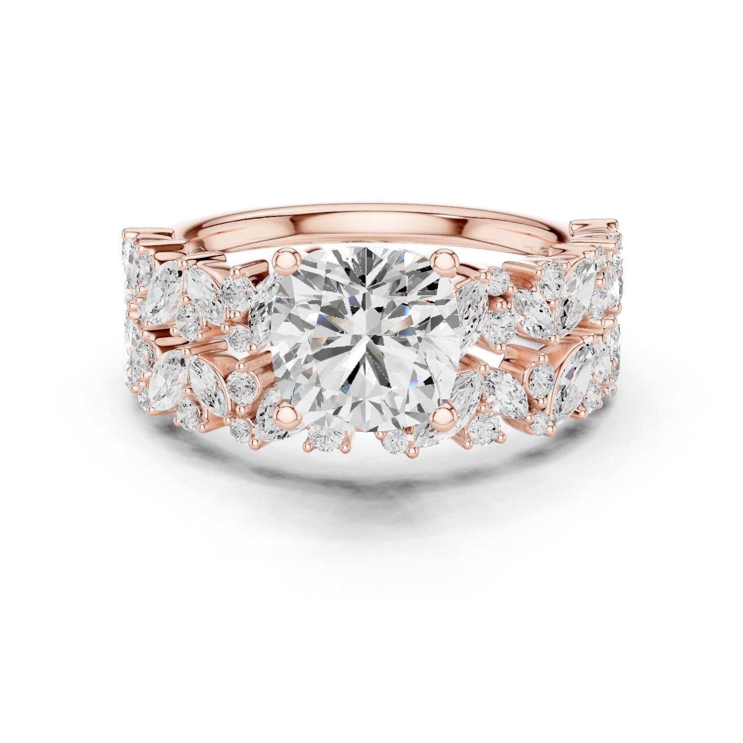 Round Lab Grown Diamond Side-Stone Engagement Ring