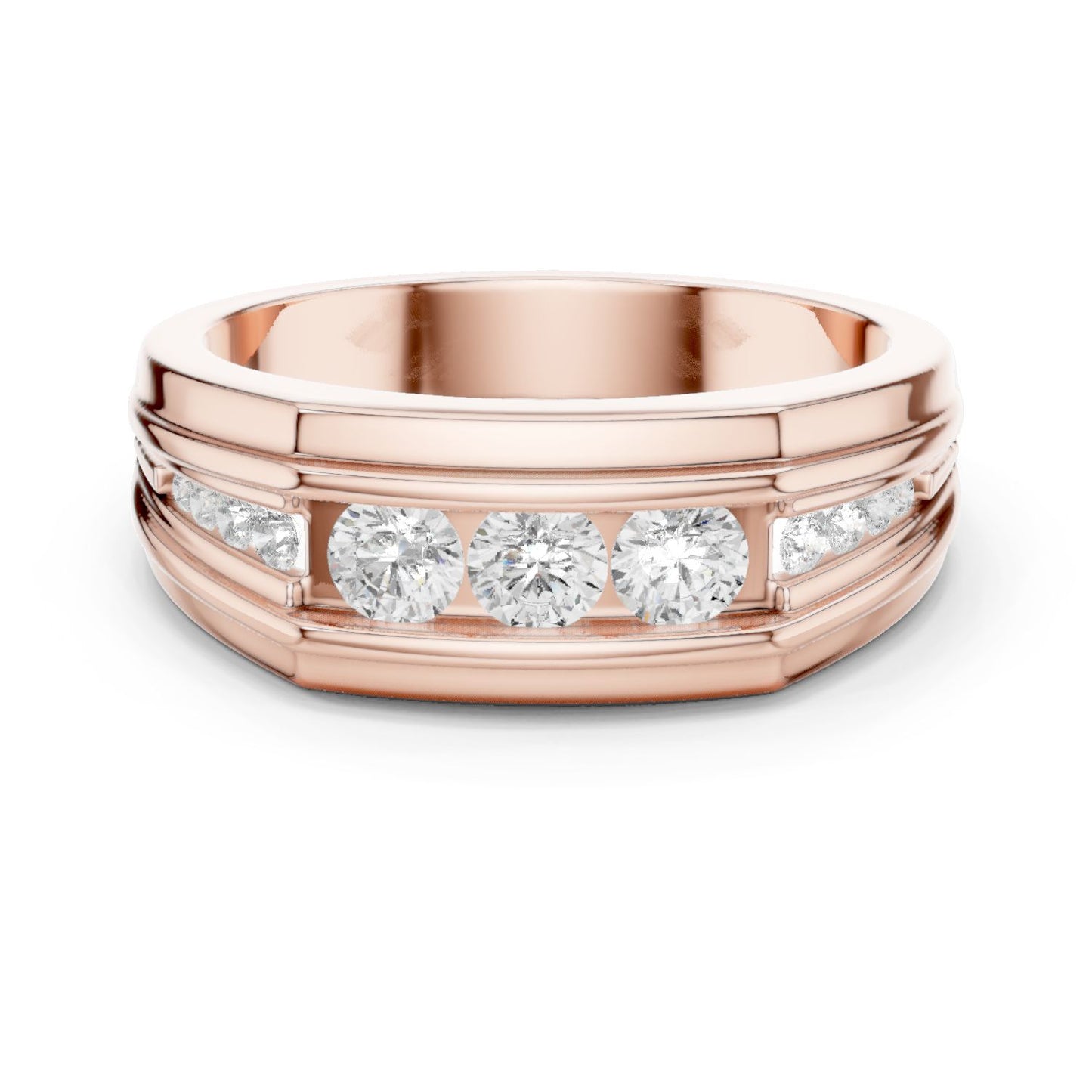 Men's Round Lab Grown Diamond Side-Stone Ring