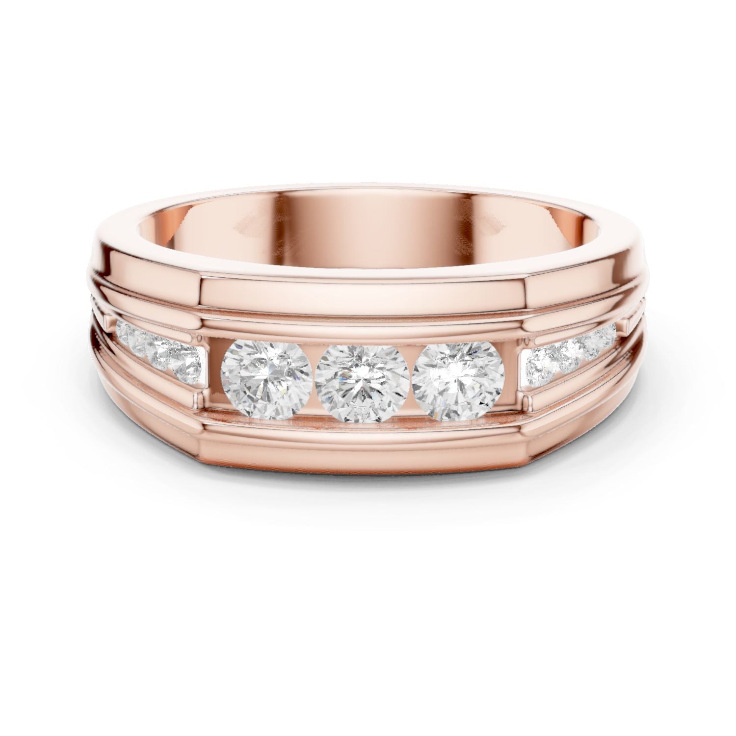 Men's Round Lab Grown Diamond Side-Stone Ring