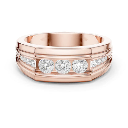 Men's Round Lab Grown Diamond Side-Stone Ring
