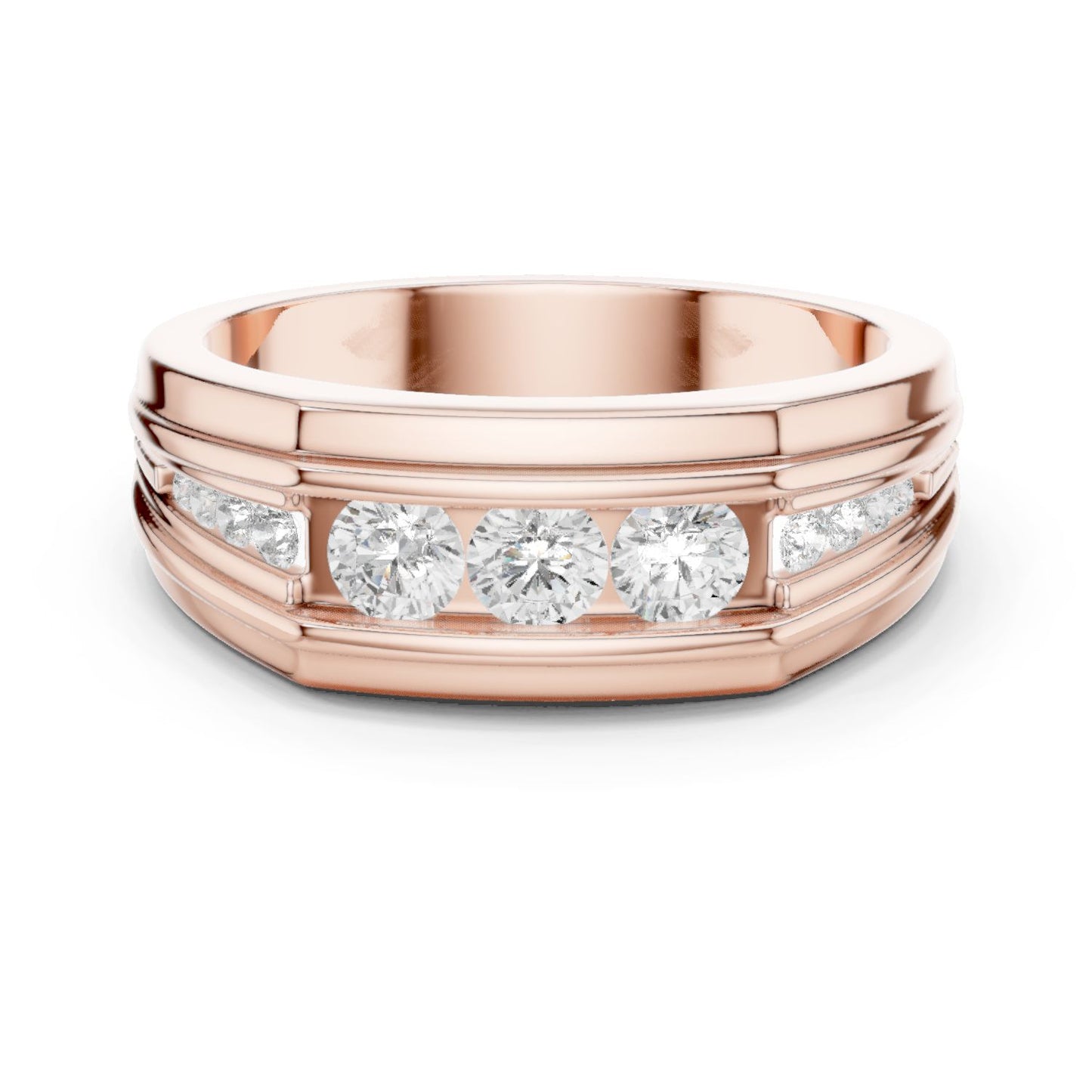 Men's Round Lab Grown Diamond Side-Stone Ring