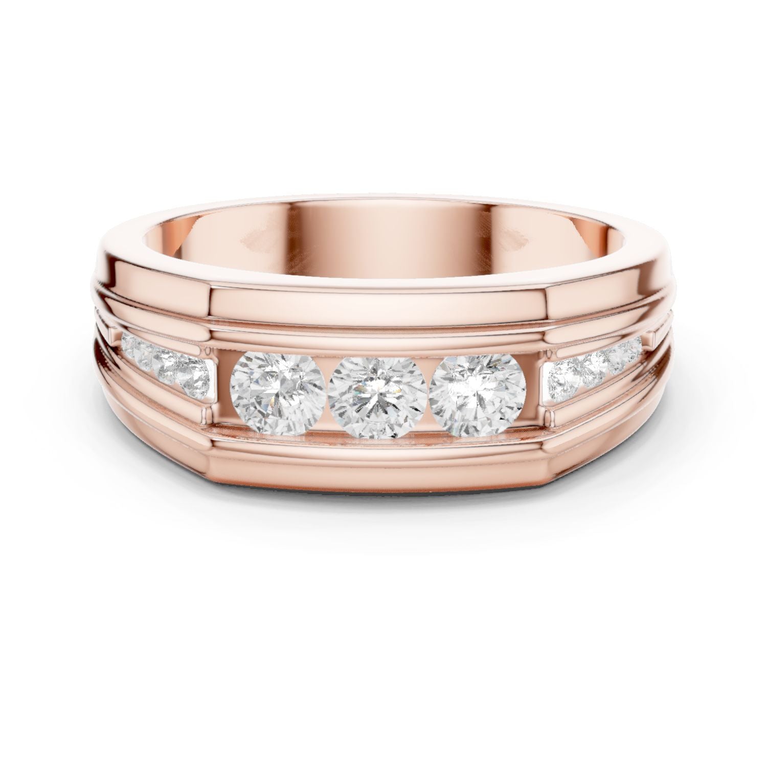 Men's Round Lab Grown Diamond Side-Stone Ring