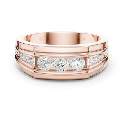 Men's Round Lab Grown Diamond Side-Stone Ring