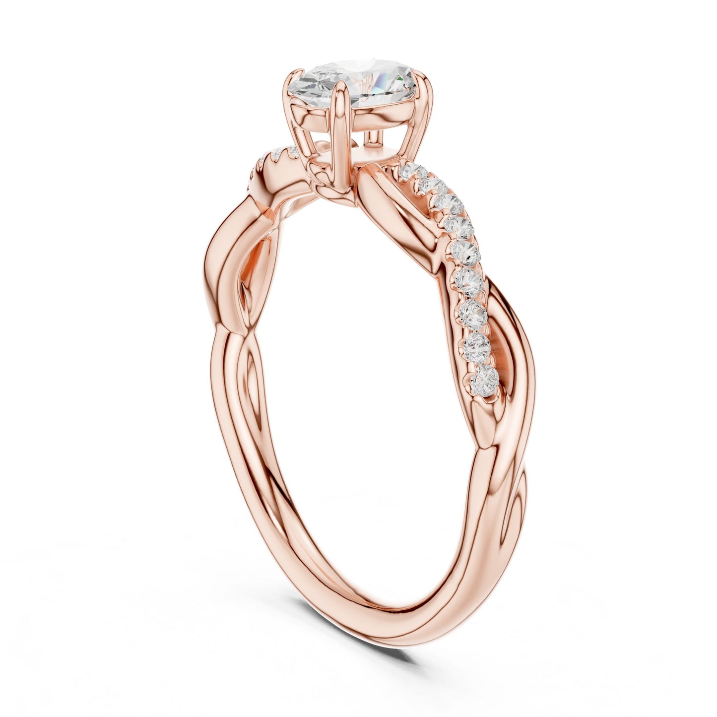 Round Lab Grown Diamond Side-Stone Engagement Ring