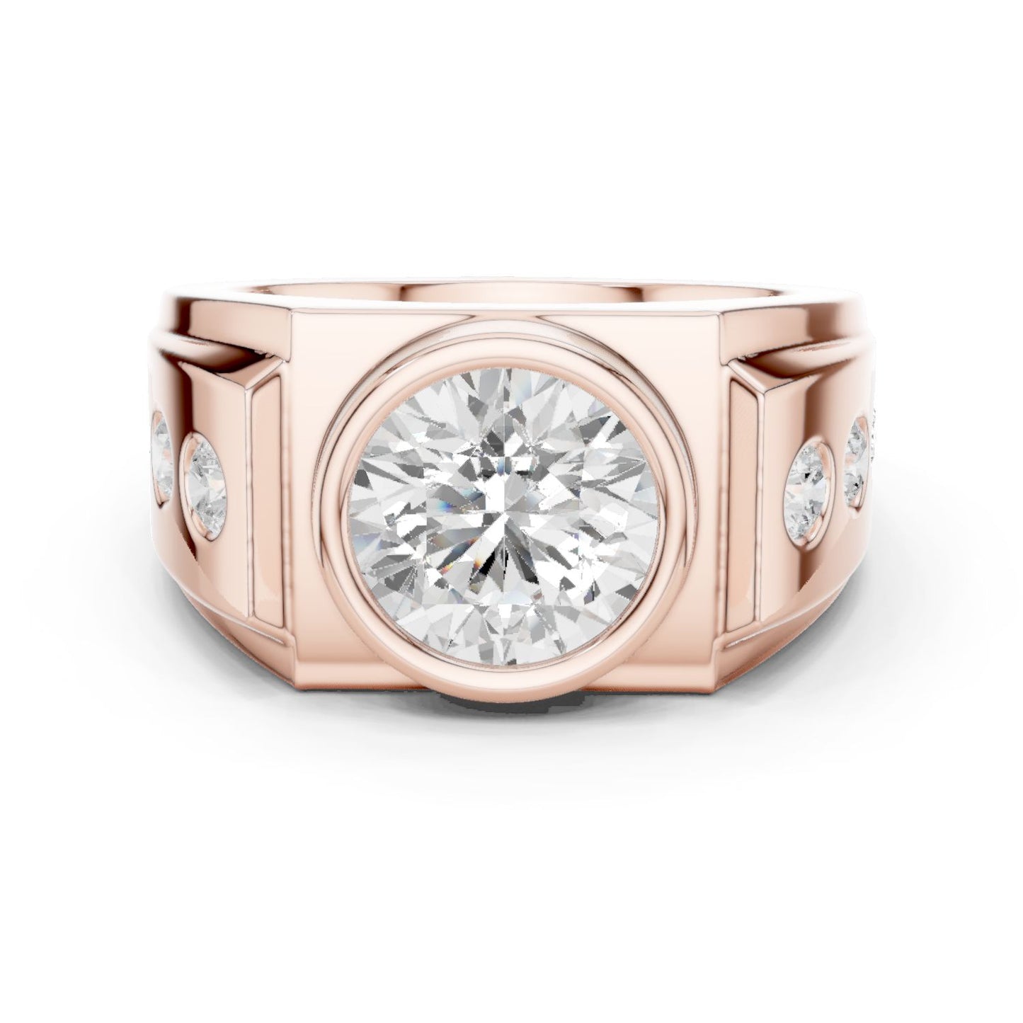 Men's Round Lab Grown Diamond Side-Stone Ring
