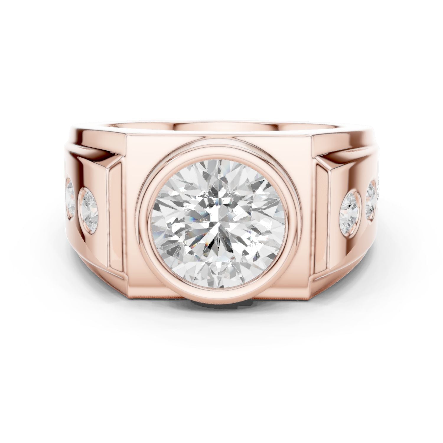 Men's Round Lab Grown Diamond Side-Stone Ring