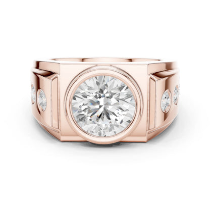 Men's Round Lab Grown Diamond Side-Stone Ring