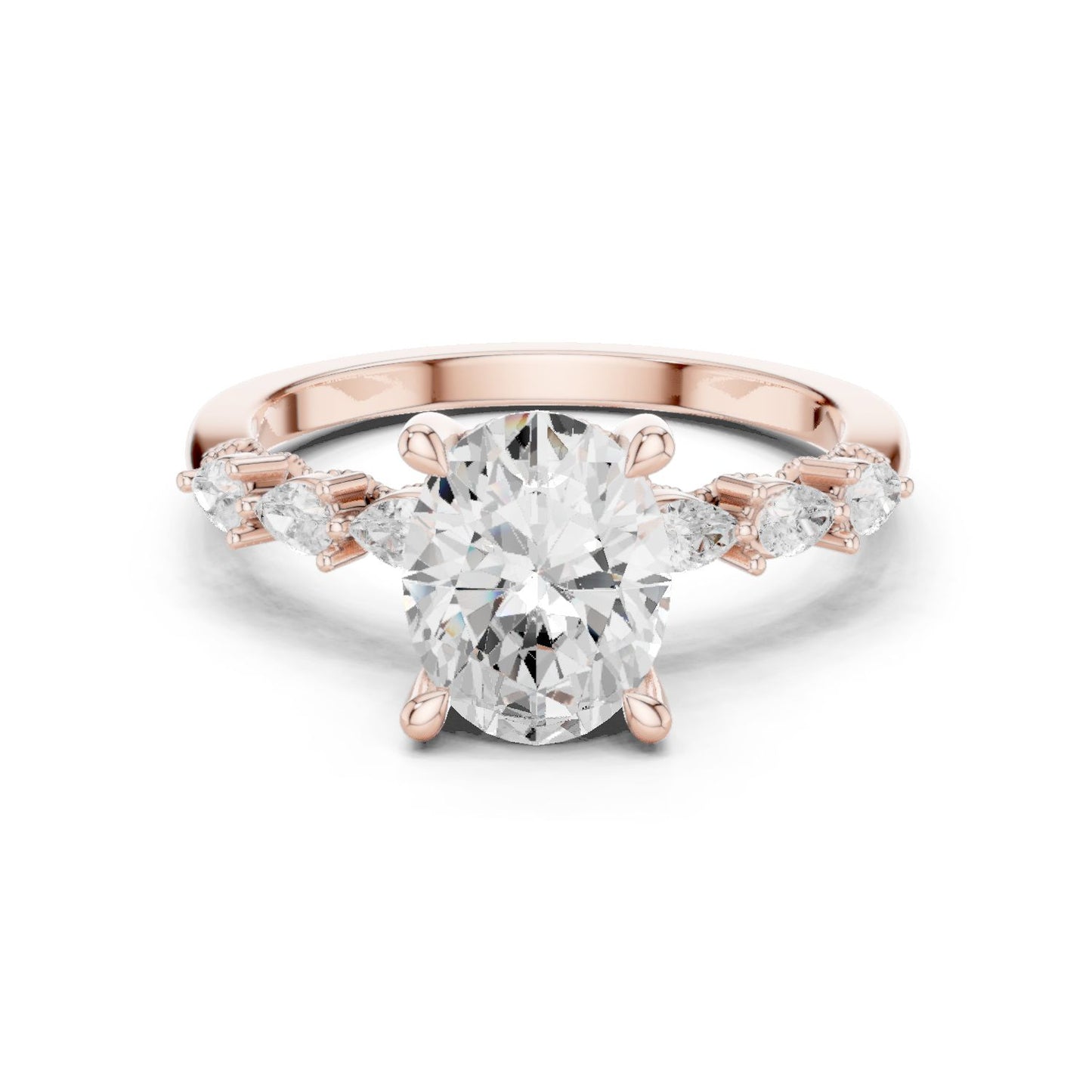 Round Lab Grown Diamond Side-Stone Engagement Ring