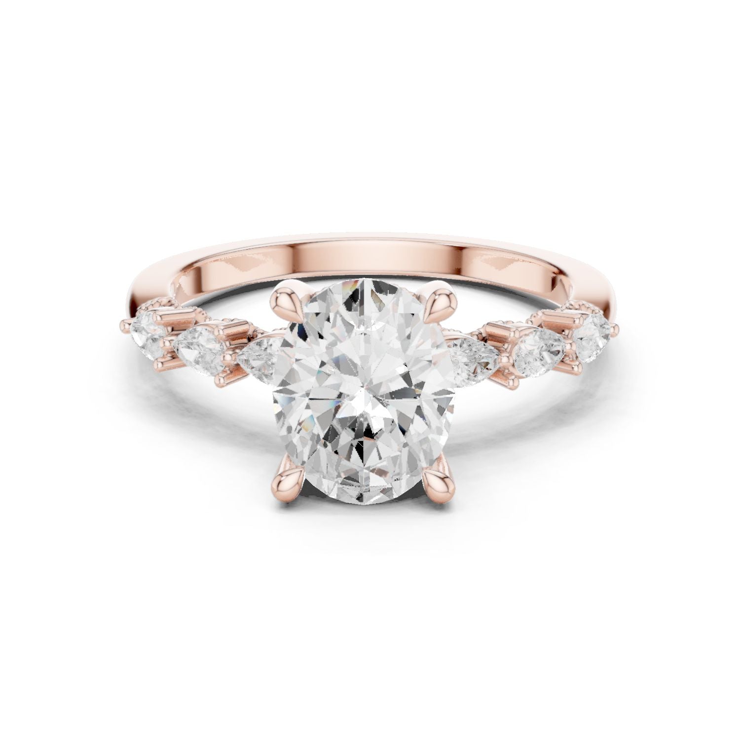 Round Lab Grown Diamond Side-Stone Engagement Ring