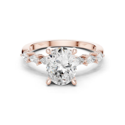 Round Lab Grown Diamond Side-Stone Engagement Ring