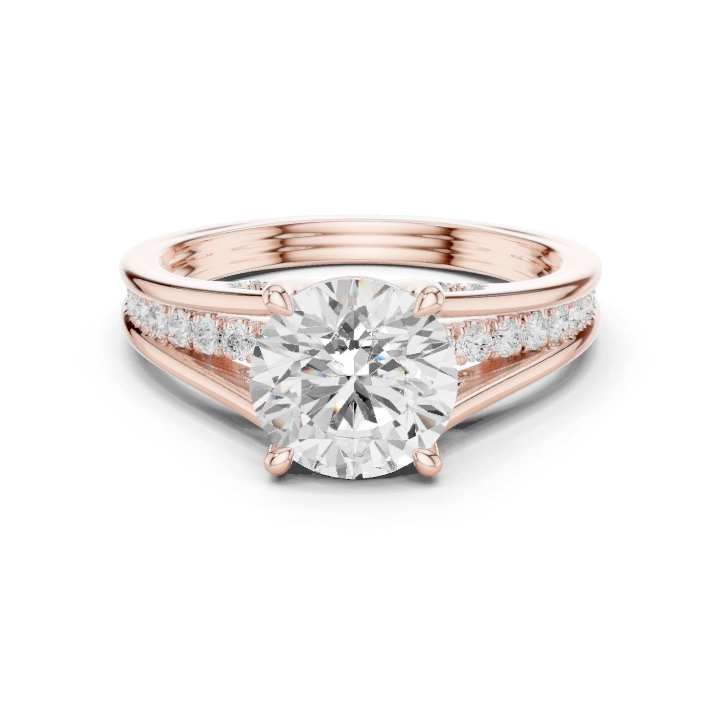 Round Lab Grown Diamond Side-Stone Engagement Ring