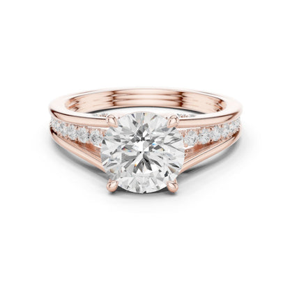 Round Lab Grown Diamond Side-Stone Engagement Ring
