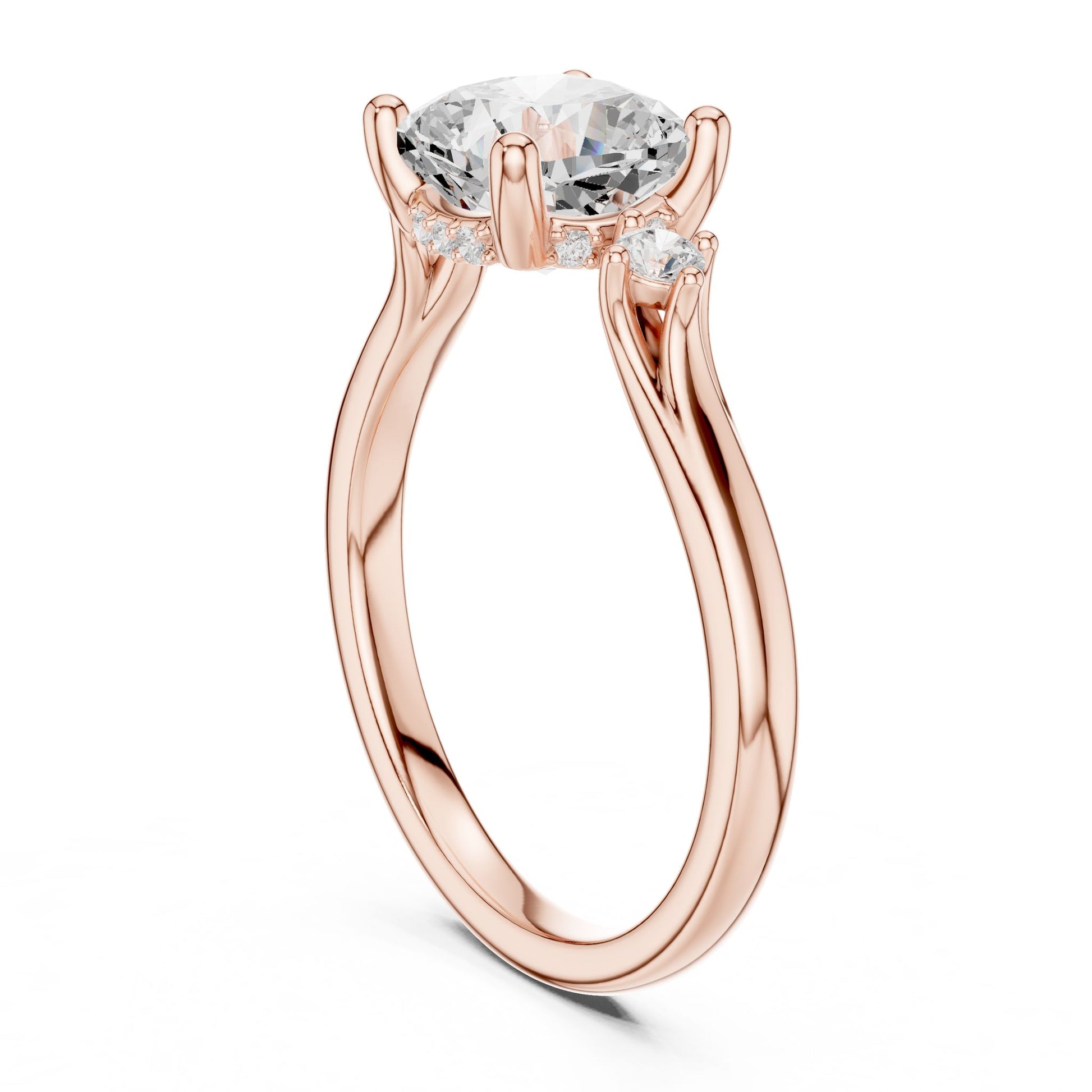 Round Lab Grown Diamond Side-Stone Engagement Ring