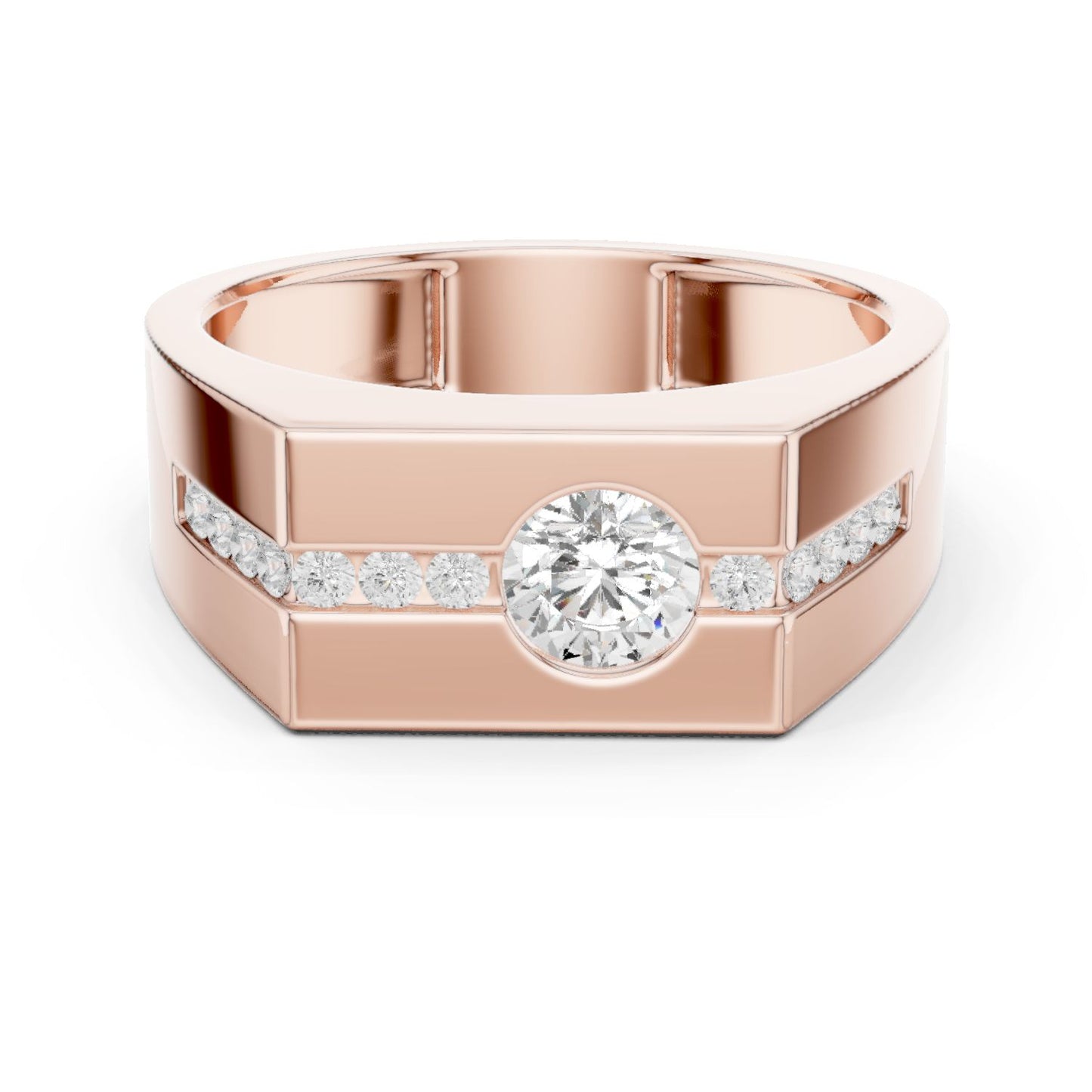 Men's Round Lab Grown Diamond Side-Stone Ring