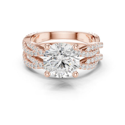 Round Lab Grown Diamond Side-Stone Engagement Ring