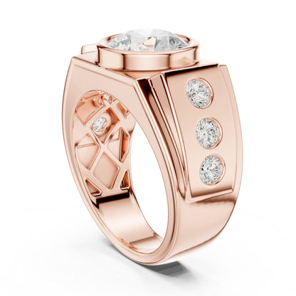 Men's Round Lab Grown Diamond Side-Stone Ring