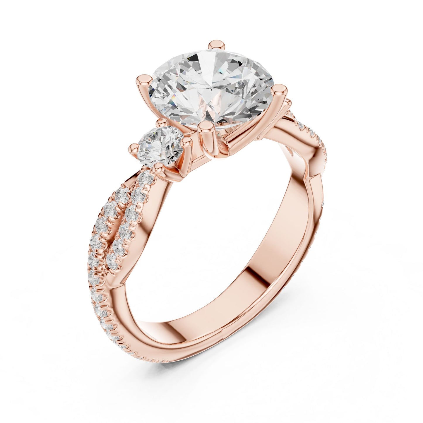 Round Lab Grown Diamond Side-Stone Engagement Ring