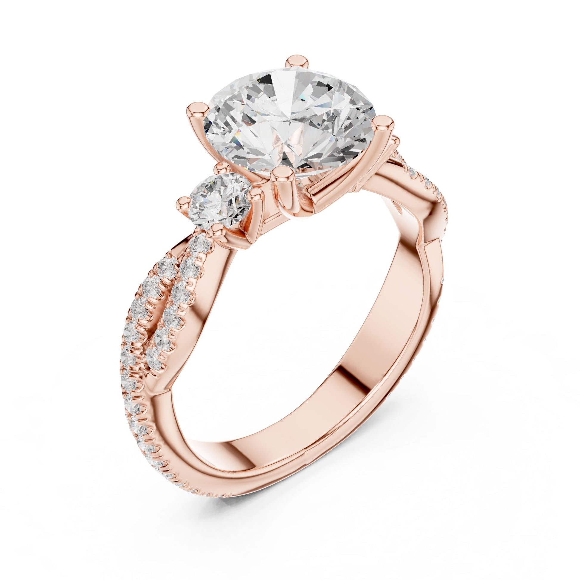 Round Lab Grown Diamond Side-Stone Engagement Ring