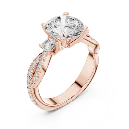 Round Lab Grown Diamond Side-Stone Engagement Ring
