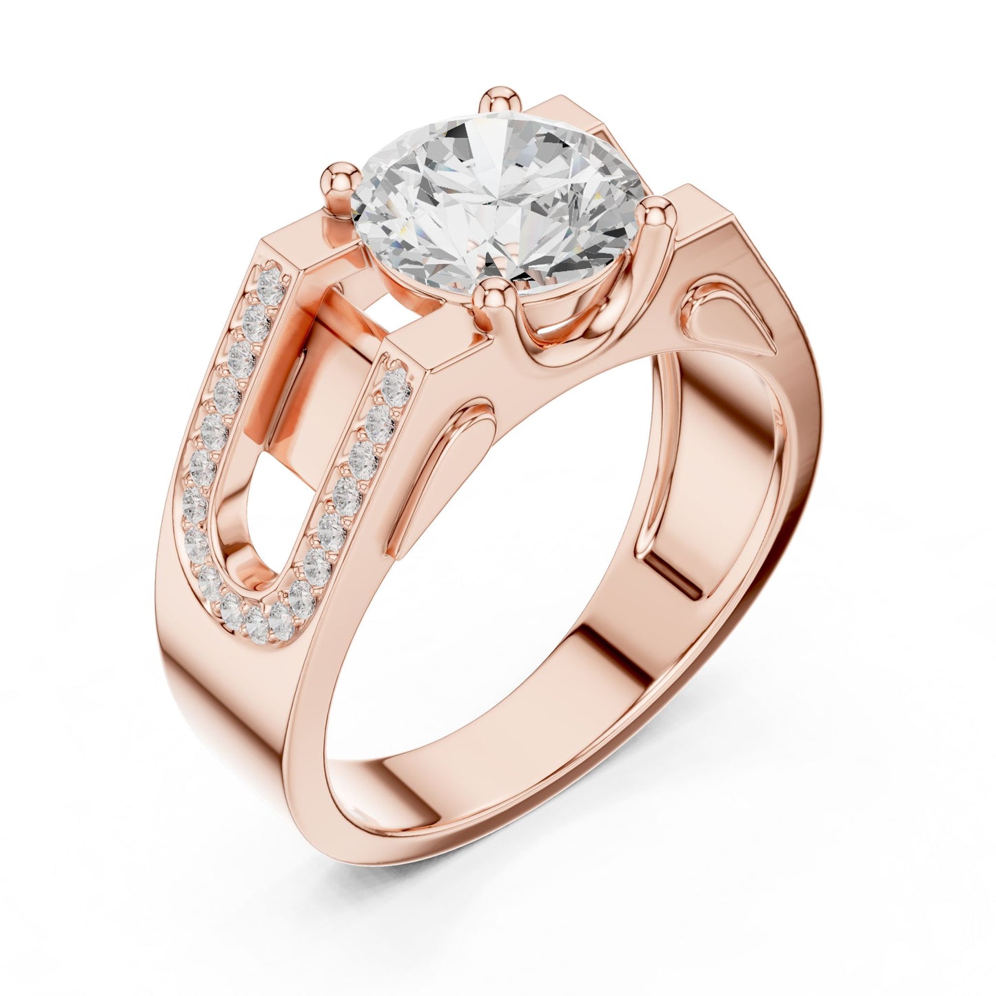 Men's Round Lab Grown Diamond Side-Stone Ring
