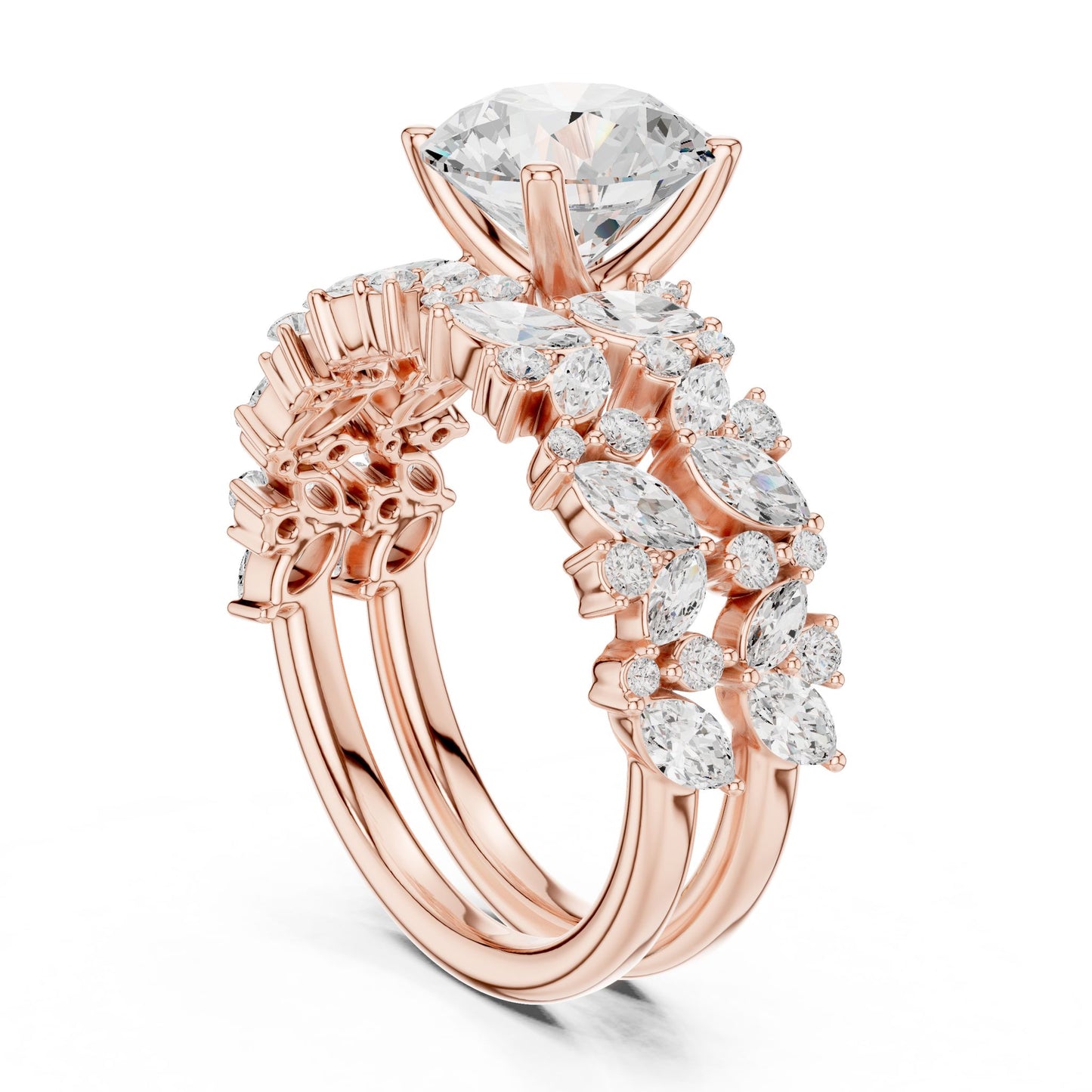 Round Lab Grown Diamond Side-Stone Engagement Ring