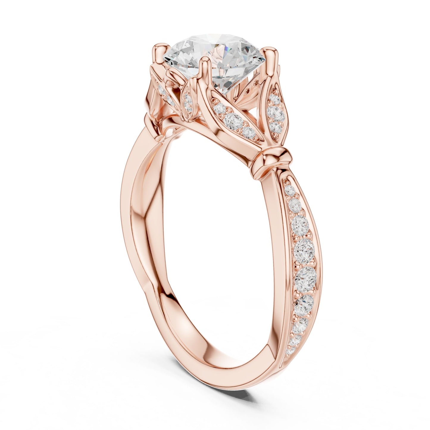 Round Lab Grown Diamond Side-Stone Engagement Ring