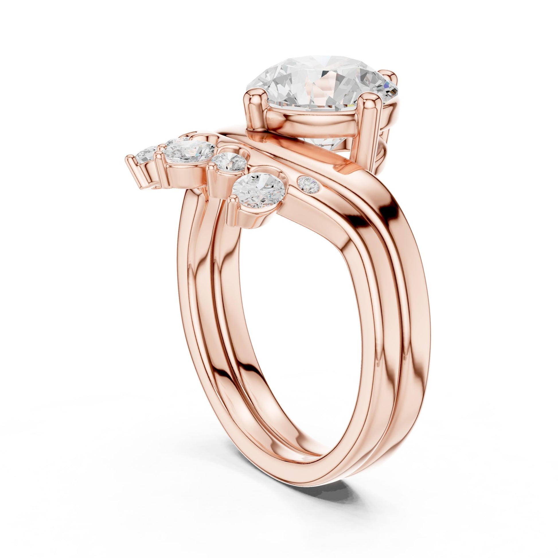 Round Lab Grown Diamond Side-Stone Engagement Ring
