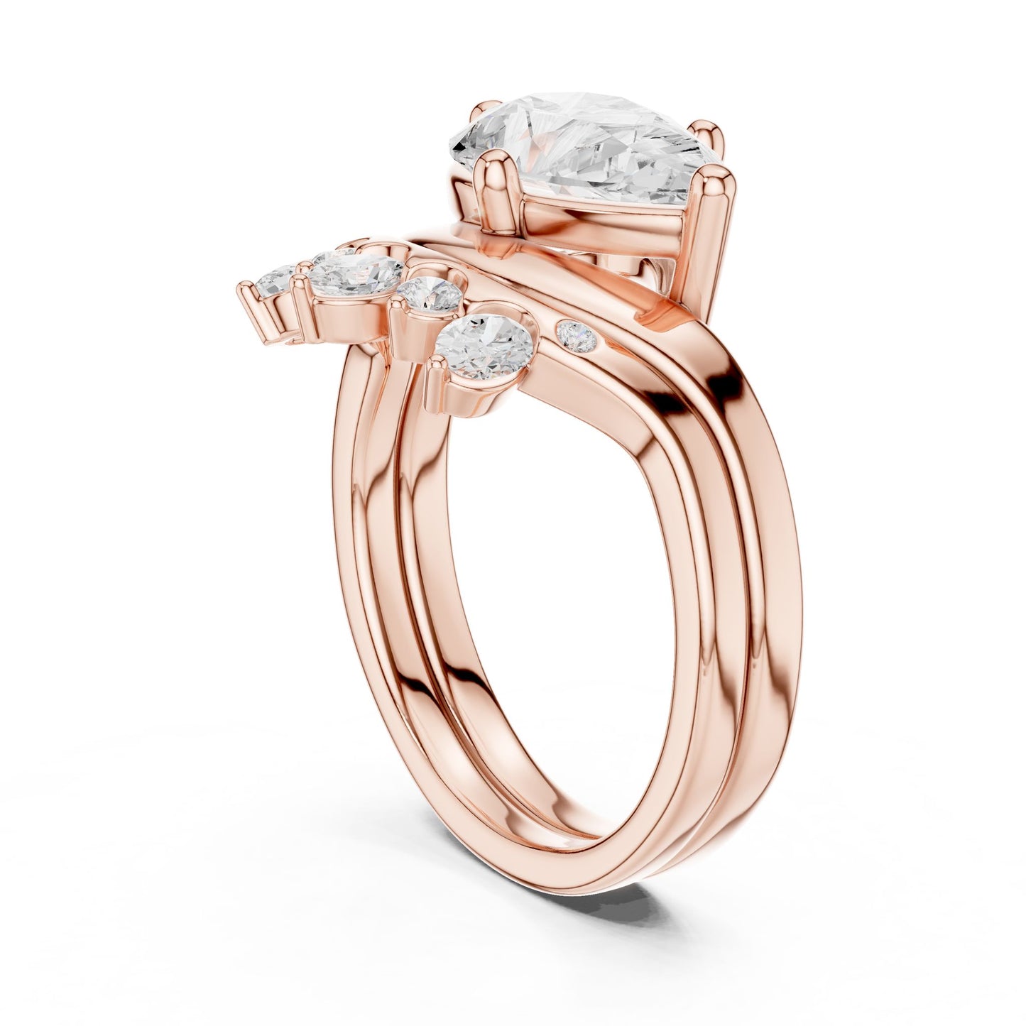 Round Lab Grown Diamond Side-Stone Engagement Ring
