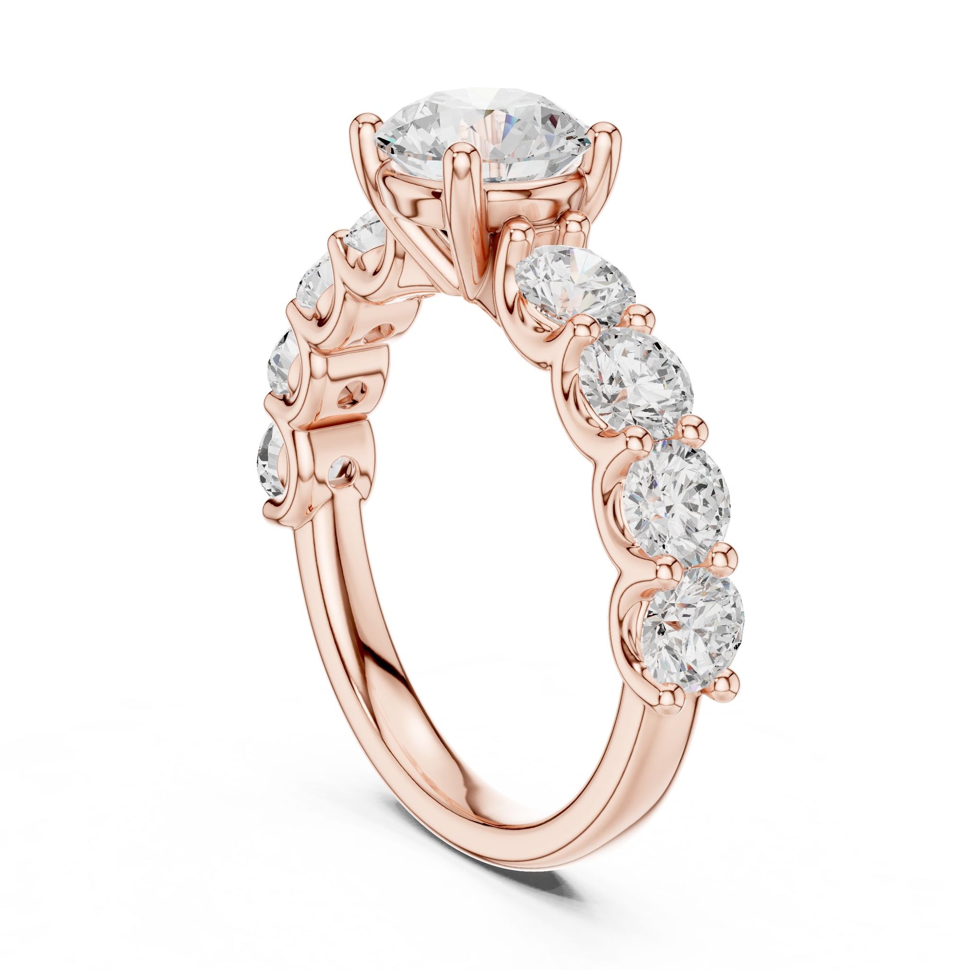 Round Lab Grown Diamond Side-Stone Engagement Ring