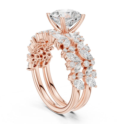 Round Lab Grown Diamond Side-Stone Engagement Ring