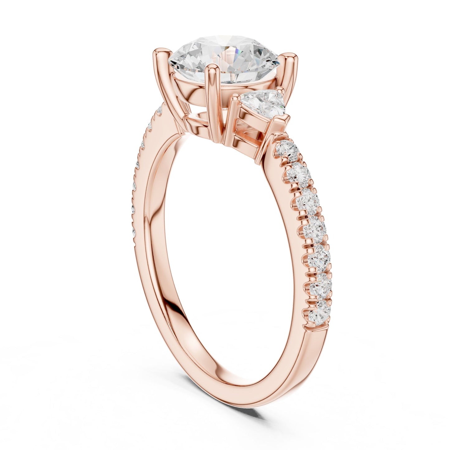 Round Lab Grown Diamond Side-Stone Engagement Ring