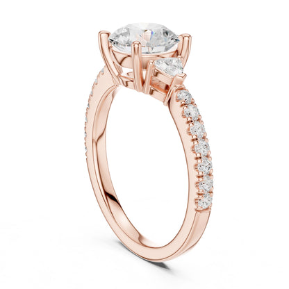 Round Lab Grown Diamond Side-Stone Engagement Ring