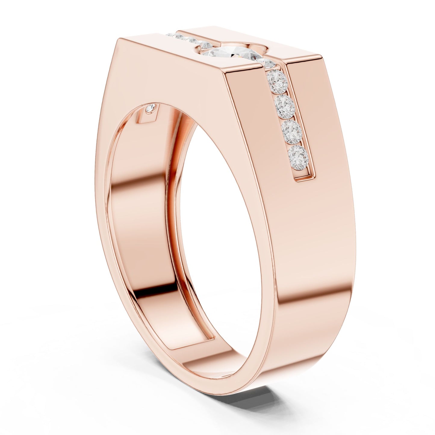 Men's Round Lab Grown Diamond Side-Stone Ring