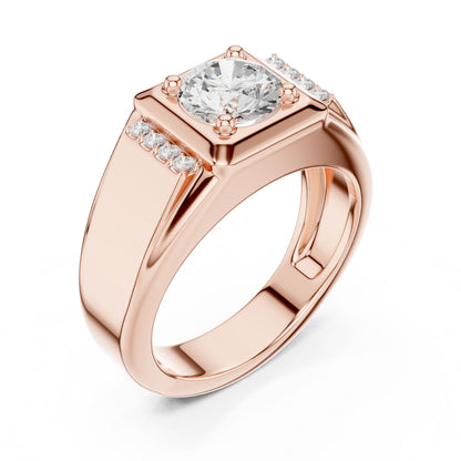 Men's Round Lab Grown Diamond Side-Stone Ring