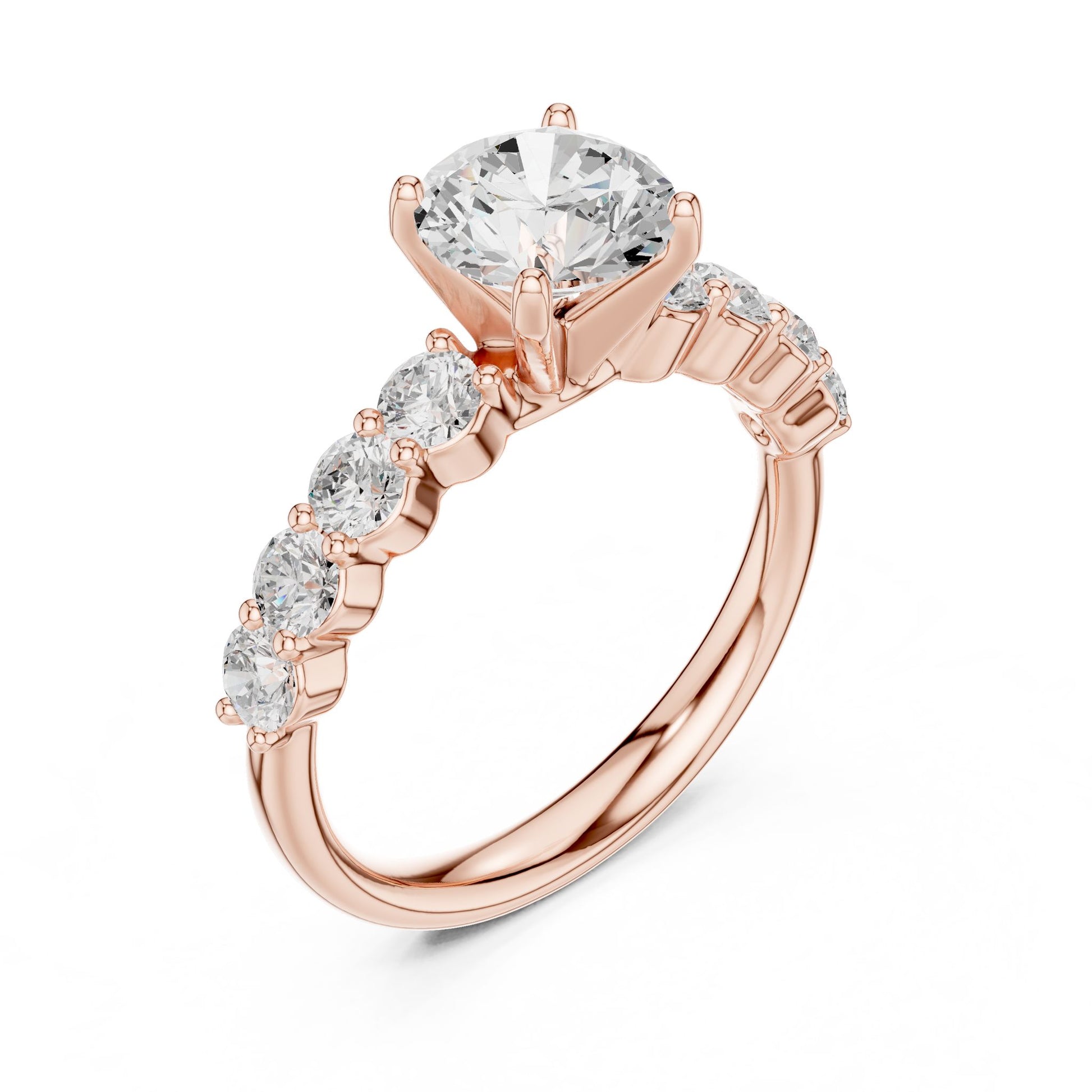 Round Lab Grown Diamond Side-Stone Engagement Ring