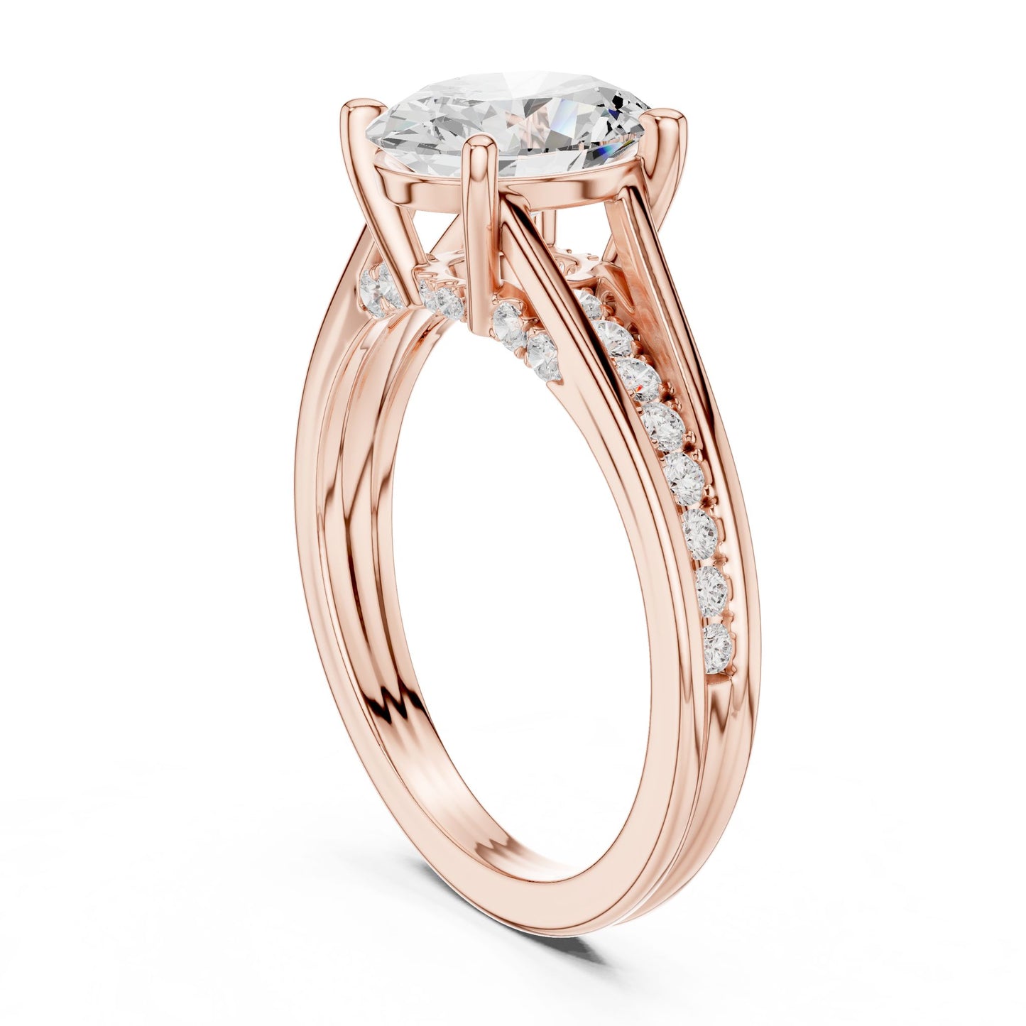 Round Lab Grown Diamond Side-Stone Engagement Ring