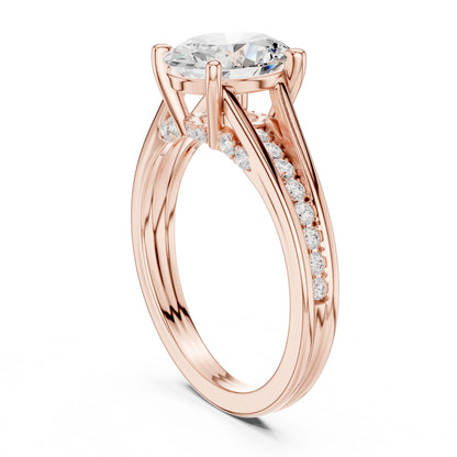Round Lab Grown Diamond Side-Stone Engagement Ring