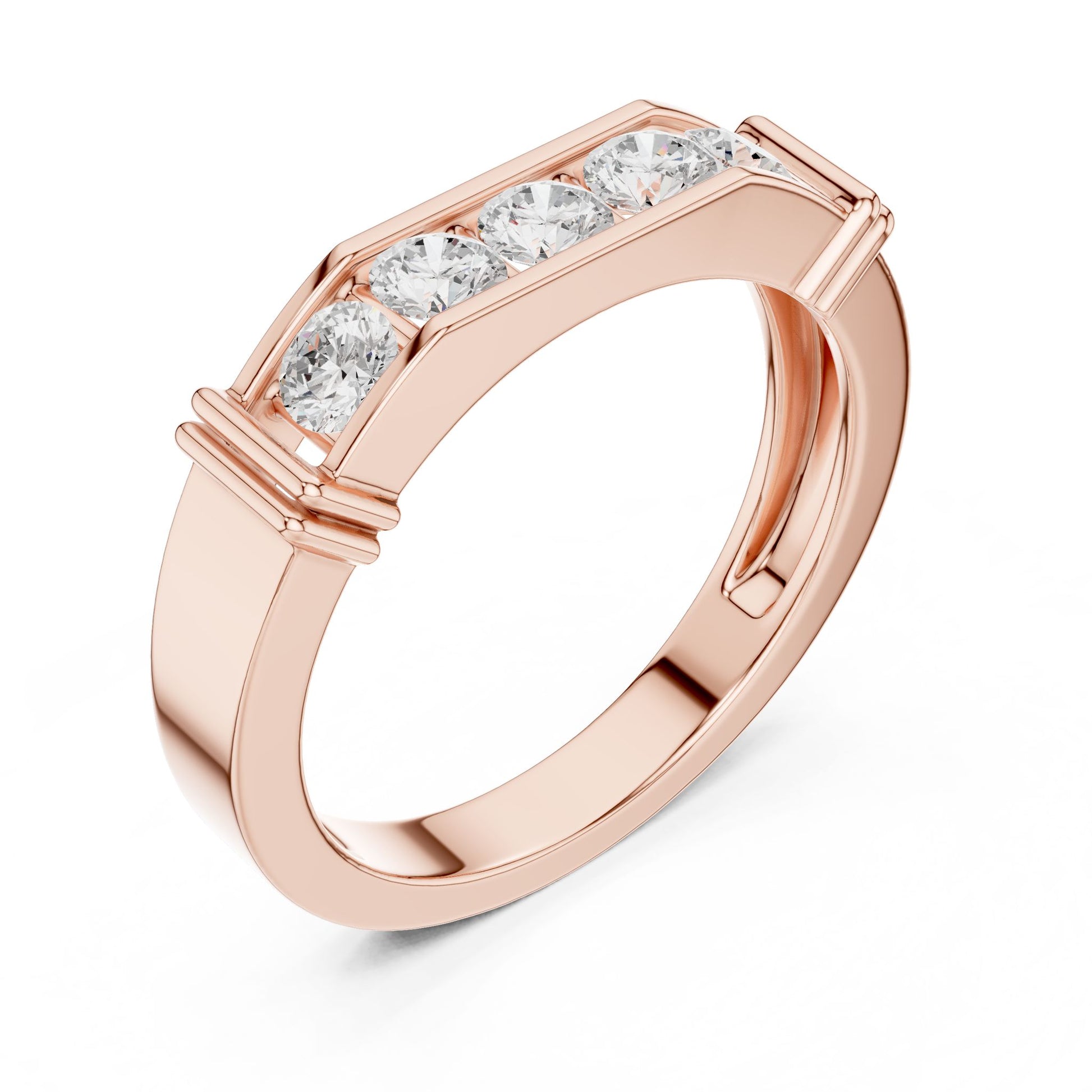 Men's Round Lab Grown Diamond Side-Stone Ring