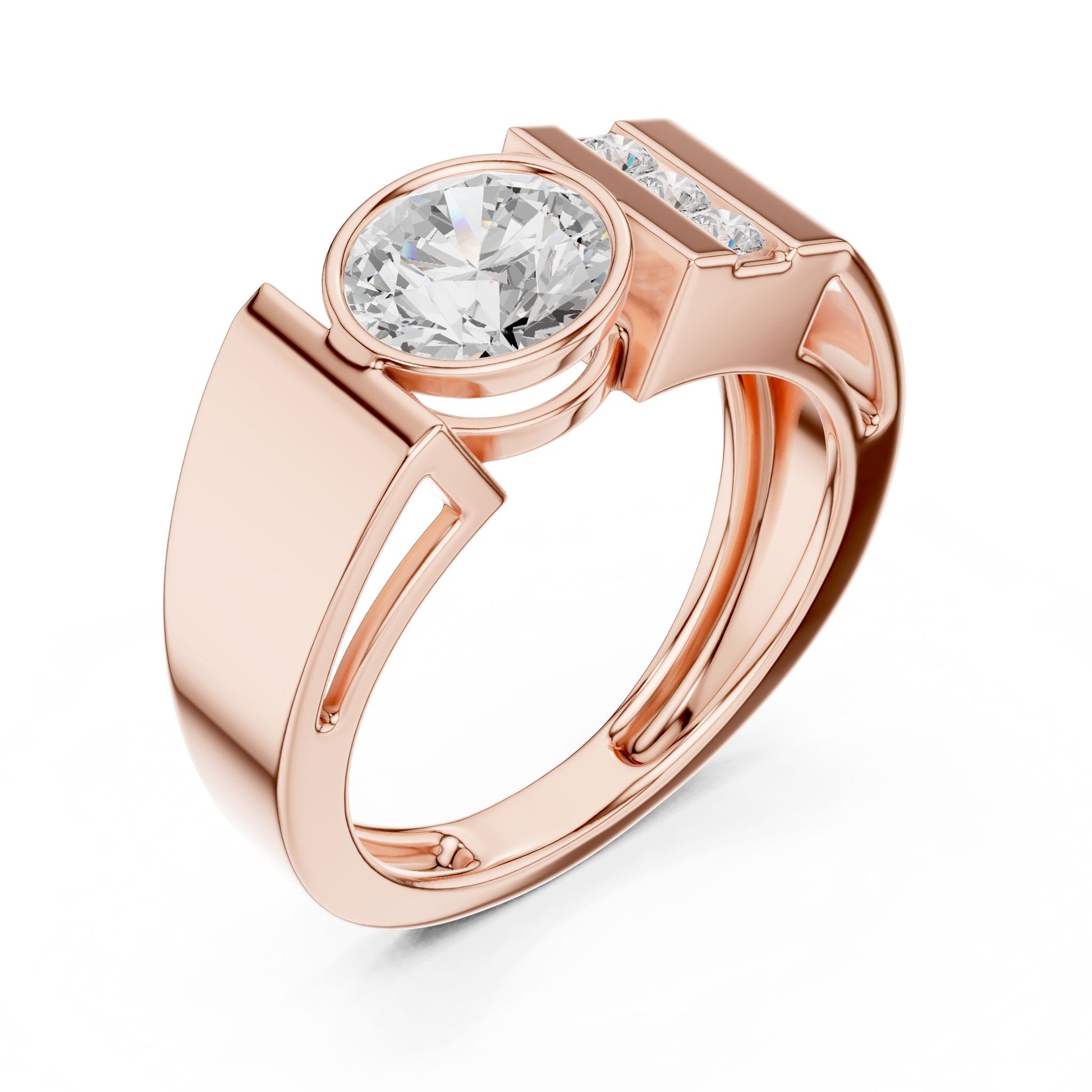 Men's Round Lab Grown Diamond Side-Stone Ring