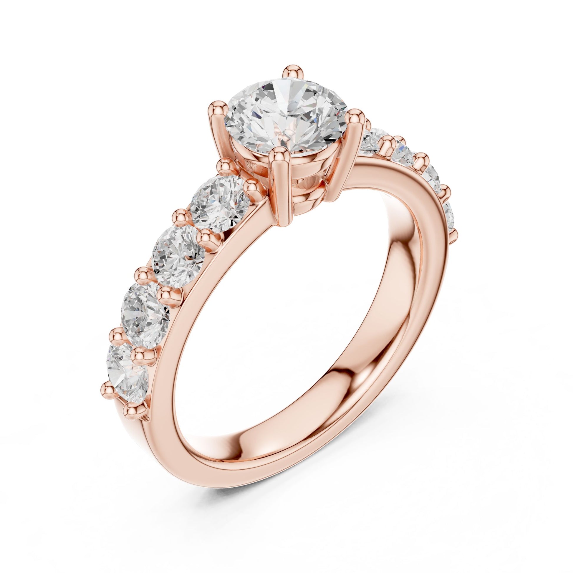 Round Lab Grown Diamond Side-Stone Engagement Ring