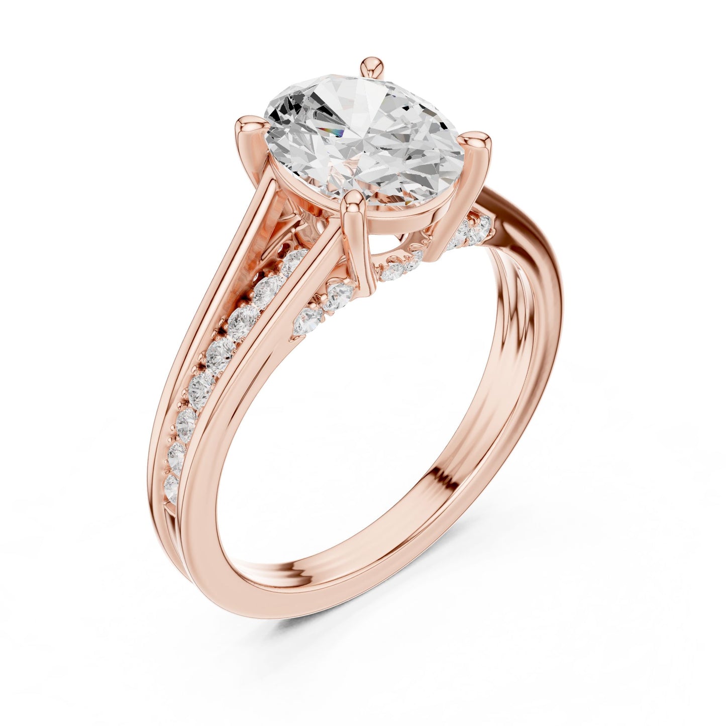 Round Lab Grown Diamond Side-Stone Engagement Ring