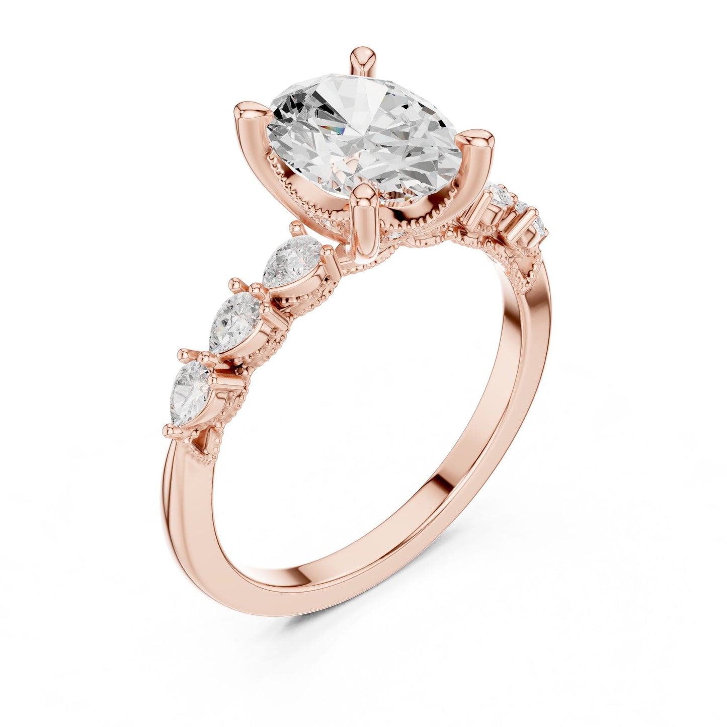 Round Lab Grown Diamond Side-Stone Engagement Ring