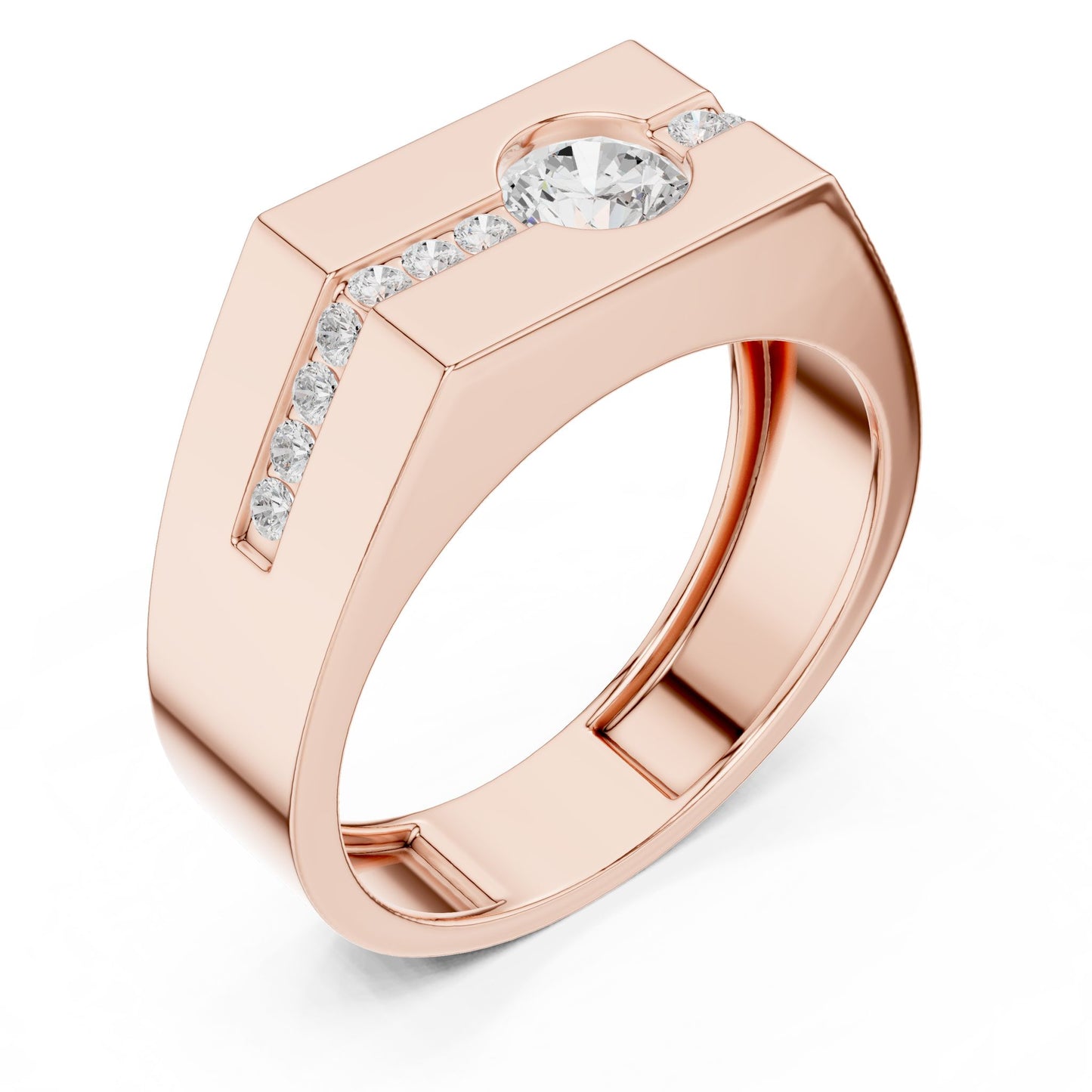 Men's Round Lab Grown Diamond Side-Stone Ring