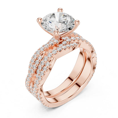Round Lab Grown Diamond Side-Stone Engagement Ring