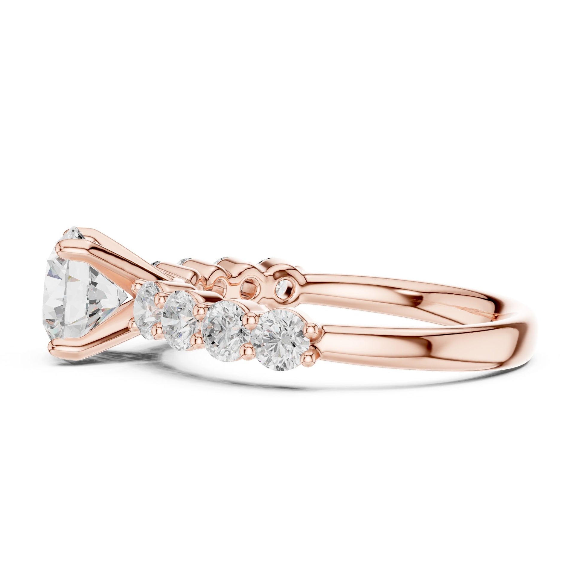Round Lab Grown Diamond Side-Stone Engagement Ring