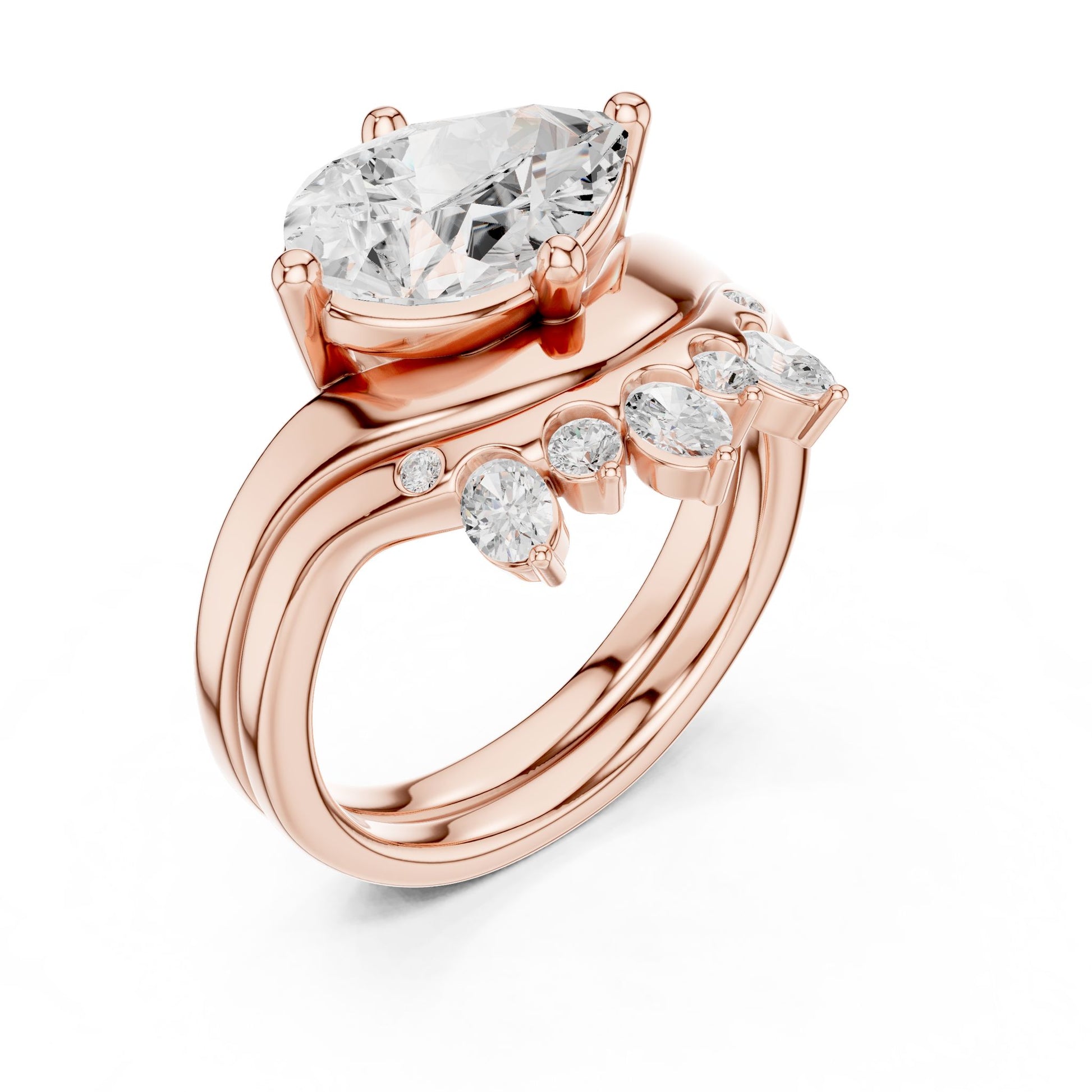 Round Lab Grown Diamond Side-Stone Engagement Ring