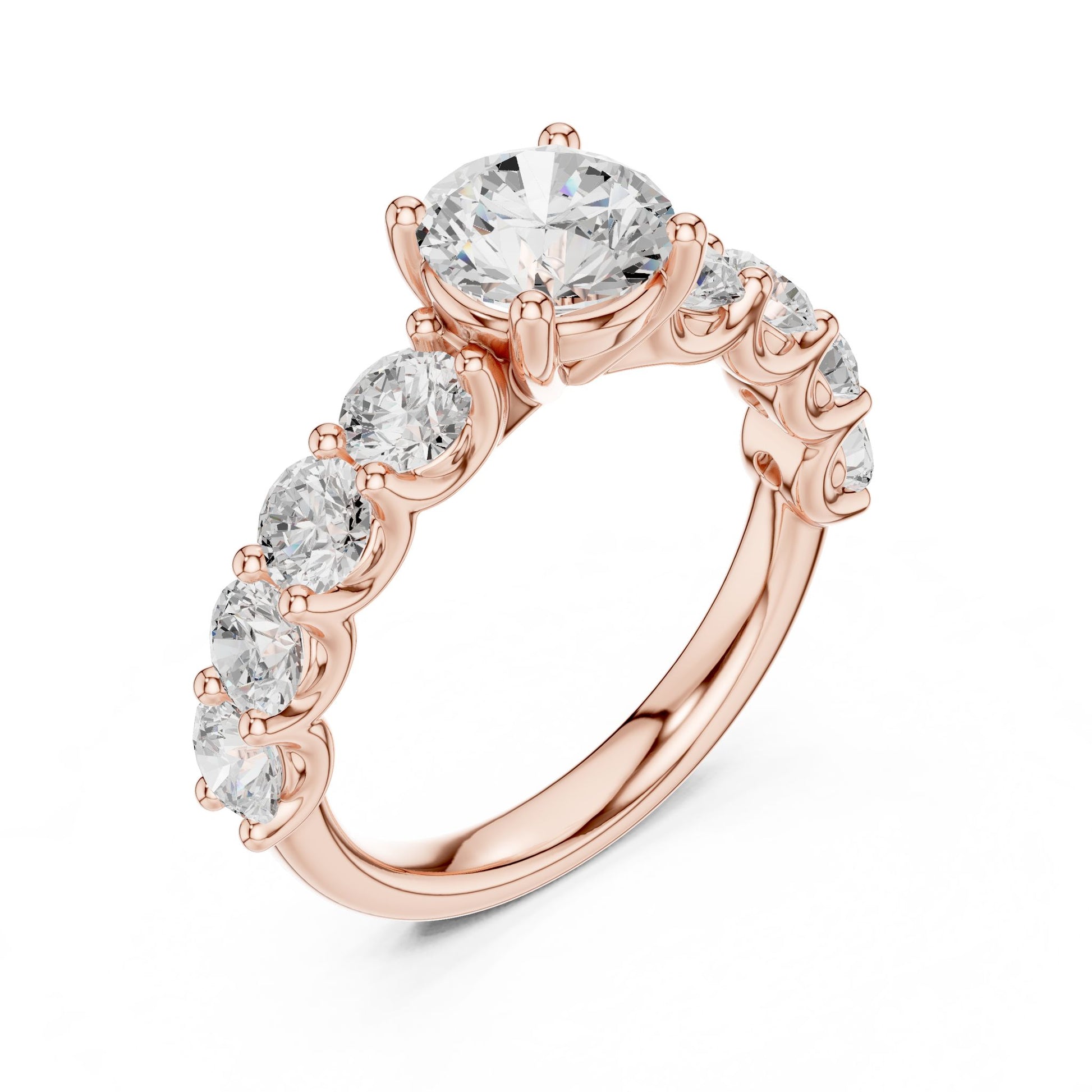 Round Lab Grown Diamond Side-Stone Engagement Ring