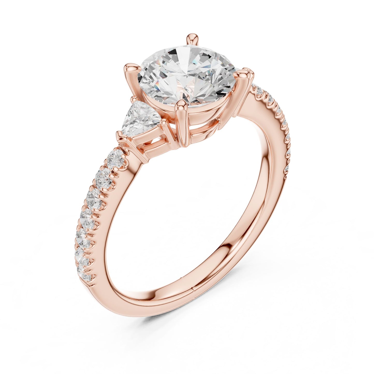 Round Lab Grown Diamond Side-Stone Engagement Ring