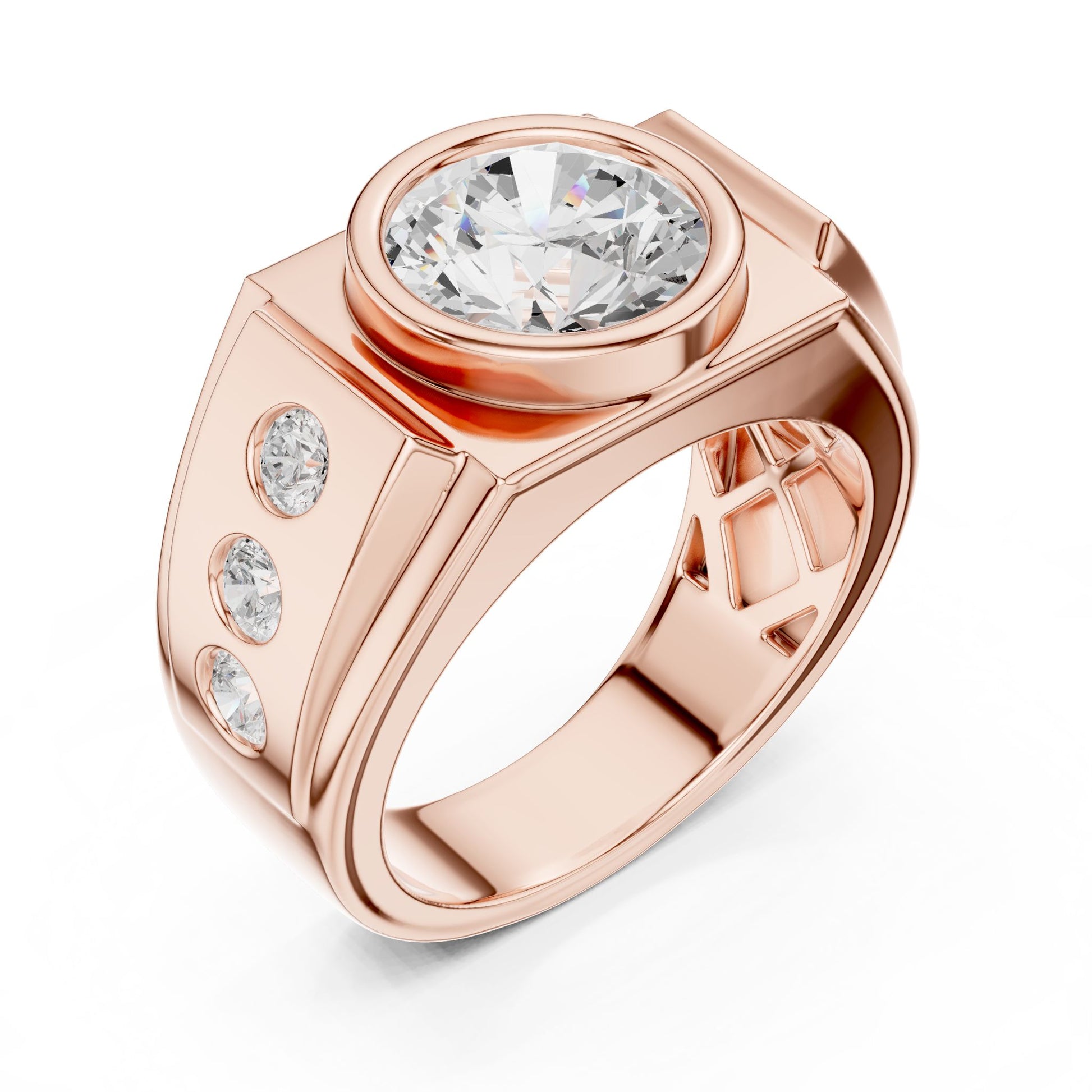 Men's Round Lab Grown Diamond Side-Stone Ring