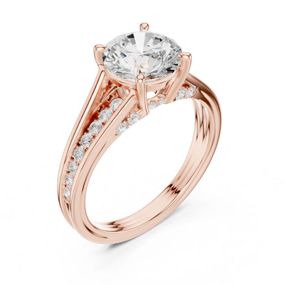Round Lab Grown Diamond Side-Stone Engagement Ring